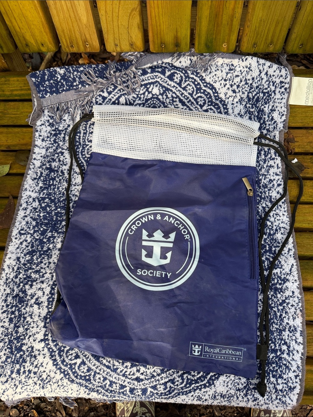 Royal Caribbean Crown & Anchor Society Navy Drawstring Travel Bag